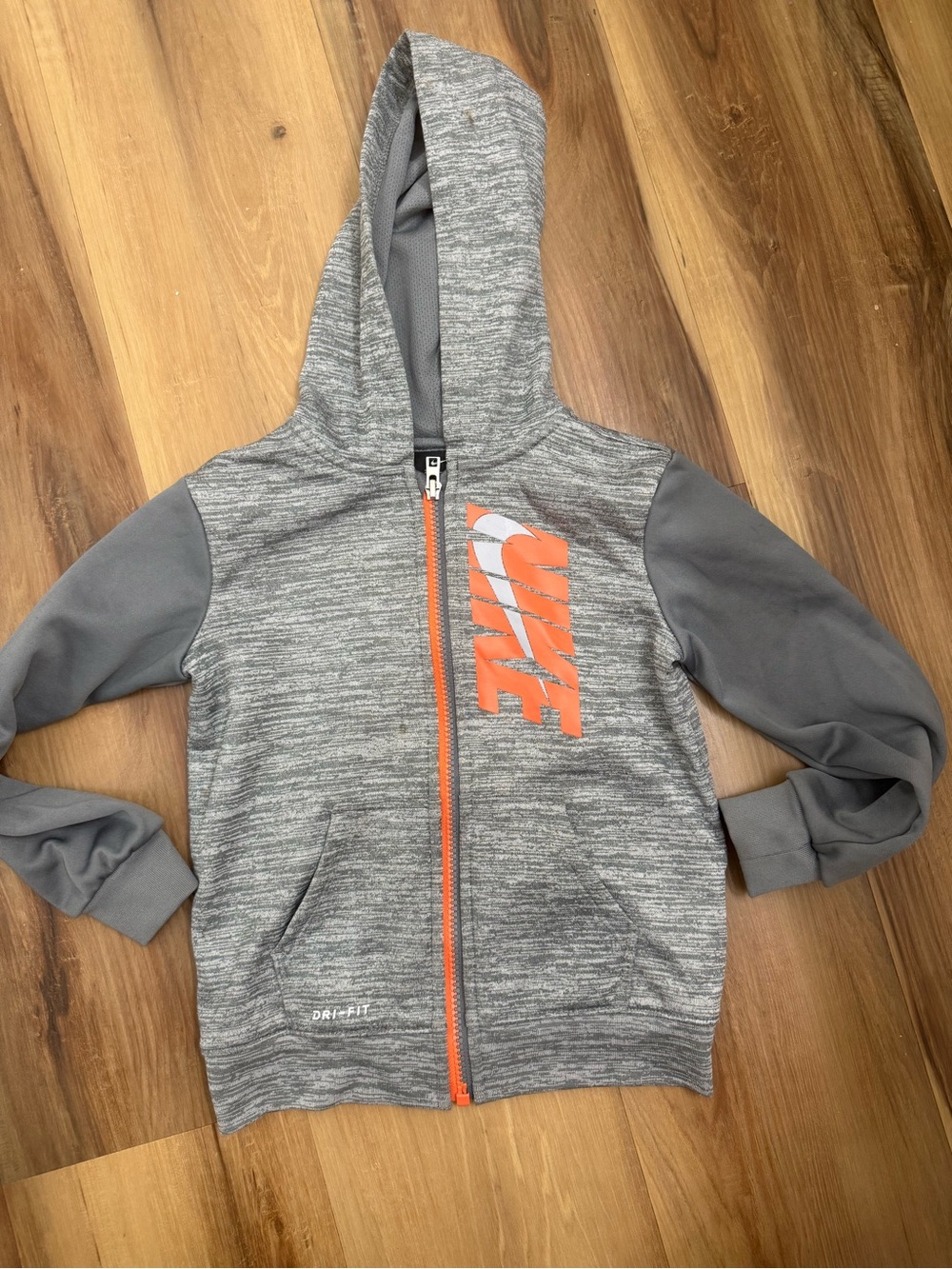 Nike Gray & Orange Kids' Full-Zip Hooded Sweatshirt